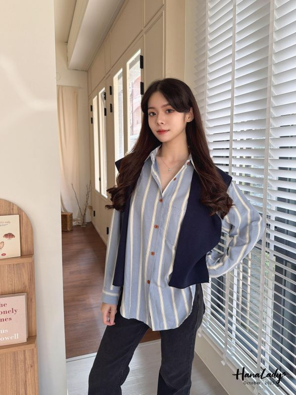WTA13 超質感親膚披肩條紋衫 