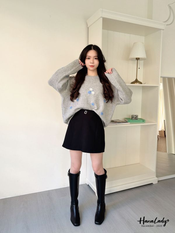 WQA66 可愛繡花配色針織上衣 