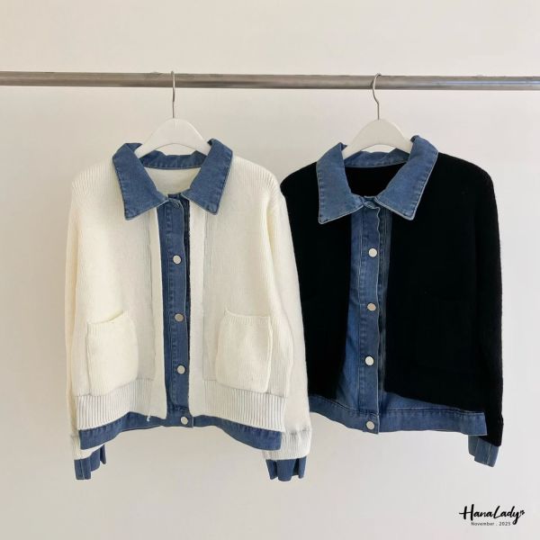 WJA01 丹寧拼接針織上衣 