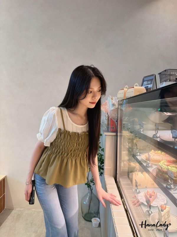 LLA77 韓系小姐姐假兩件上衣 
