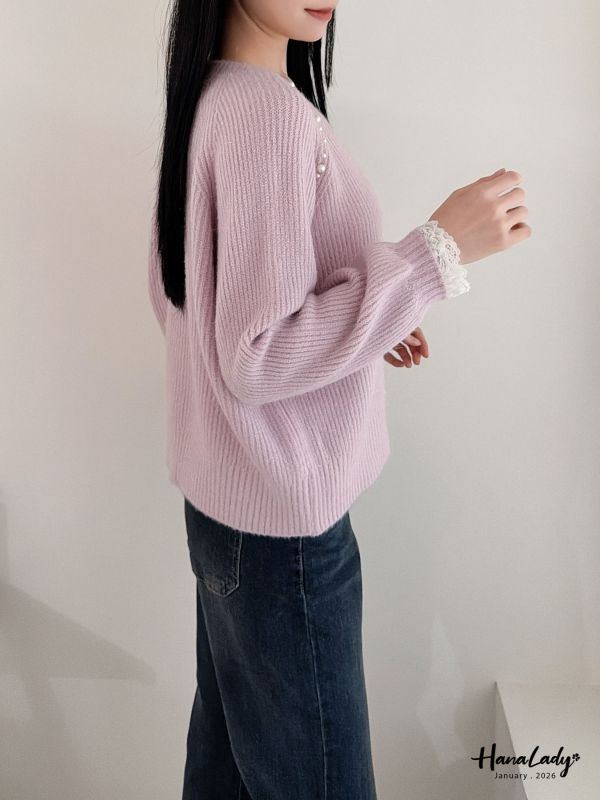 LEA10 銀蔥細閃釘珠蕾絲袖上衣 