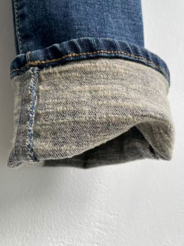 WQB65 顯瘦雙釦設計內磨毛丹寧褲 