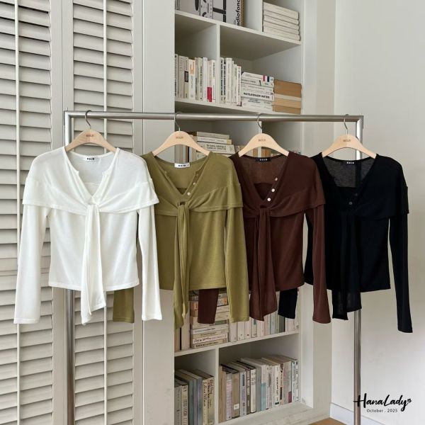 WTB36 三釦V領斗篷綁結上衣 