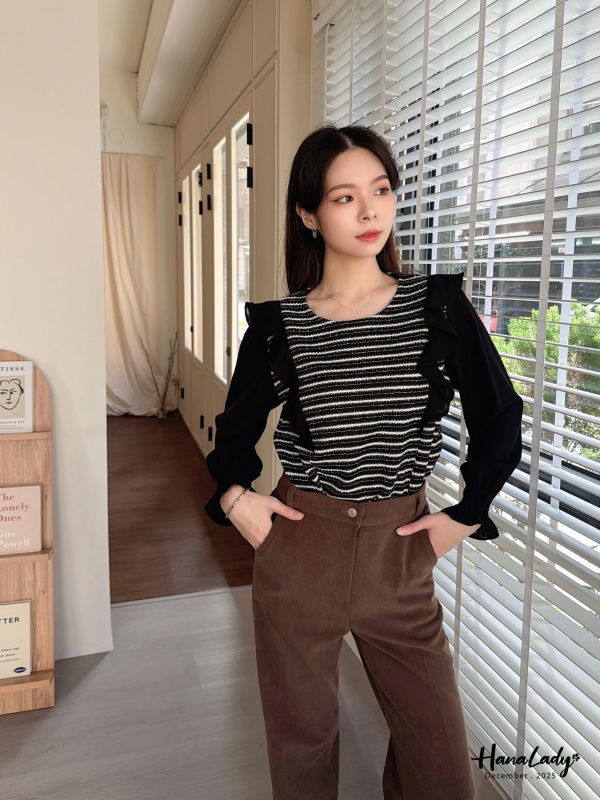 WQA09 七彩絲線波浪雪紡上衣 