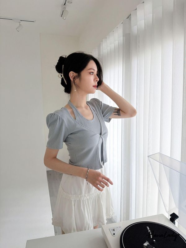 LFA38 簡約繞薄設計扭結上衣 