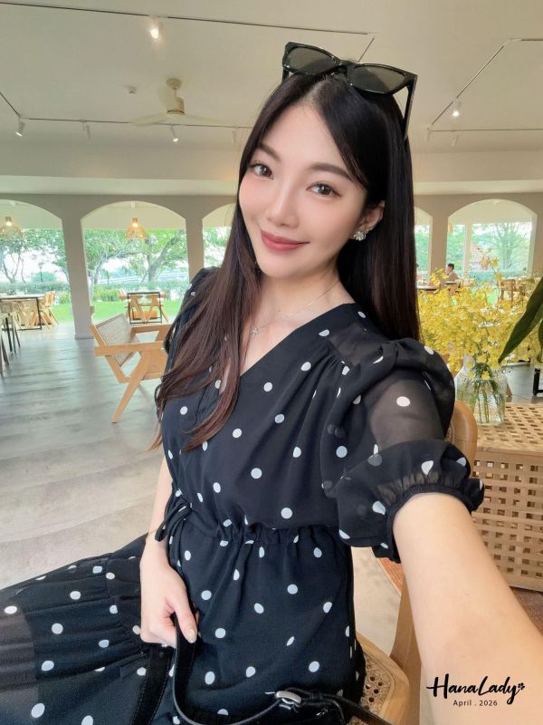 LFA22 復古點點雪紡長洋 