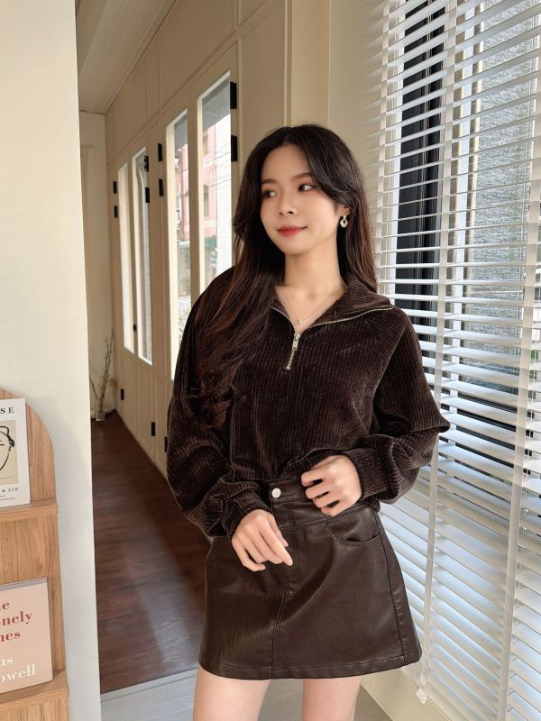 WQA93 率性簡約燈芯絨拉鍊上衣 