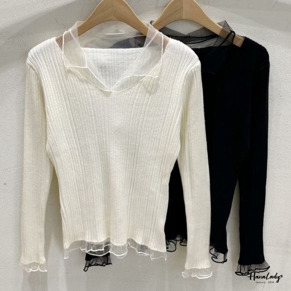 LEA66 網紗領針織上衣 