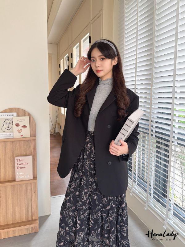 WTA60 線條花卉層次長裙 