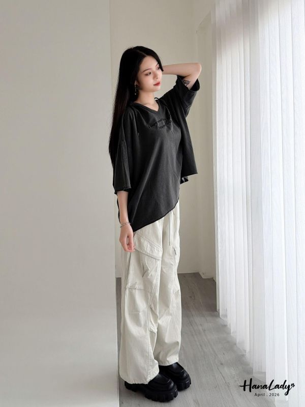 LFA10 刺繡微笑字母連帽抽繩T 