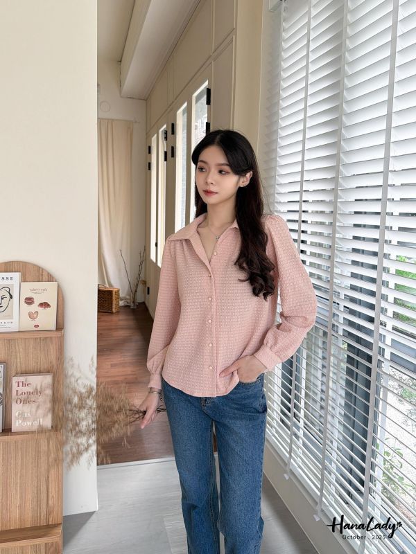 WTA50 立體細紋精緻釦襯衫 