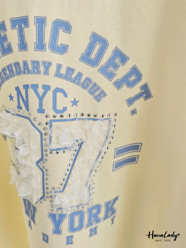 LFA71 緞帶紗滿鑽休閒長版T 