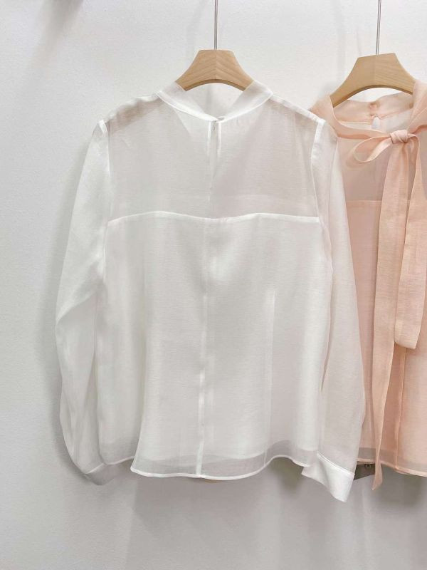 WQB20 氣質透袖領壓紋綁帶衫 