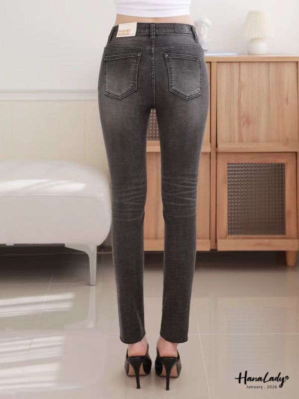 LEB12 黑灰顯瘦煙管丹寧褲 