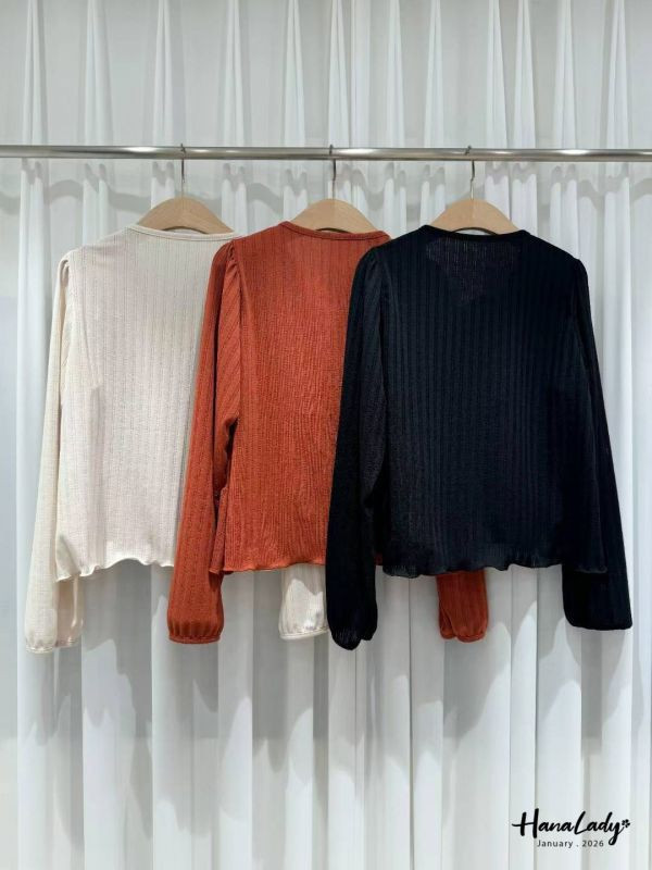 LEA59 綁結領層次QQ邊上衣 