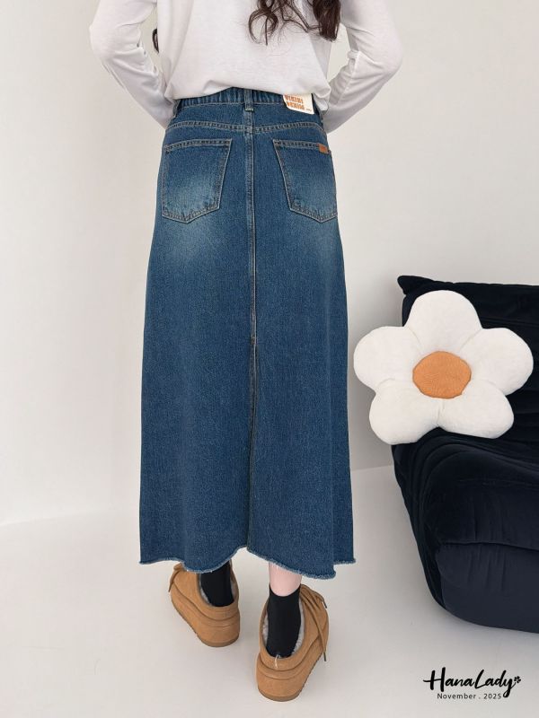 WJA38 簡約直筒後開衩丹寧裙 