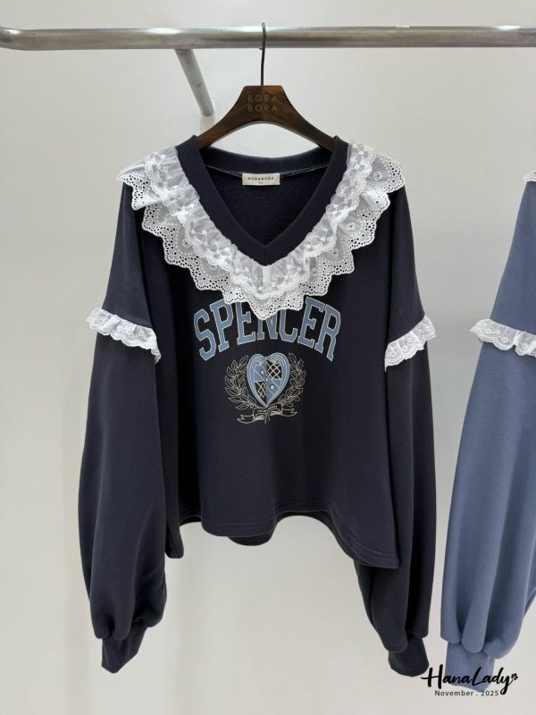 WJA37 層次蕾絲V領休閒T 