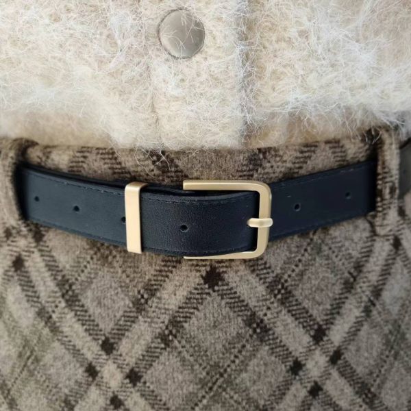 WEA87 附腰帶秋冬後鬆緊格紋短裙 