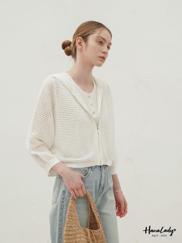 LFB01 勾針織連帽拉鍊外套 