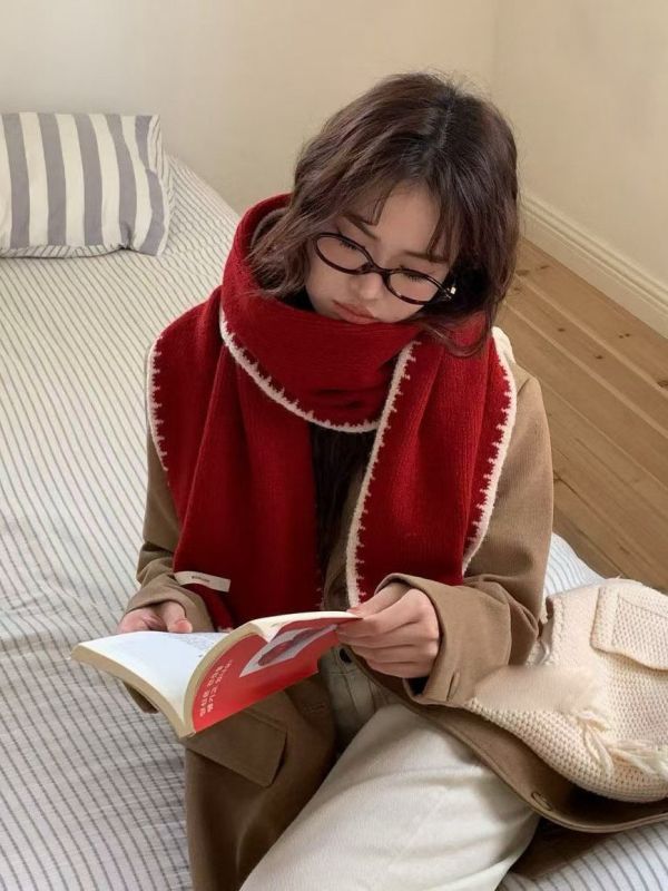 WQB40 簡約配色邊線條圍巾 