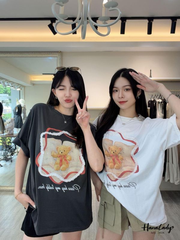 LCA58 蕾絲星星泰迪熊長版T 