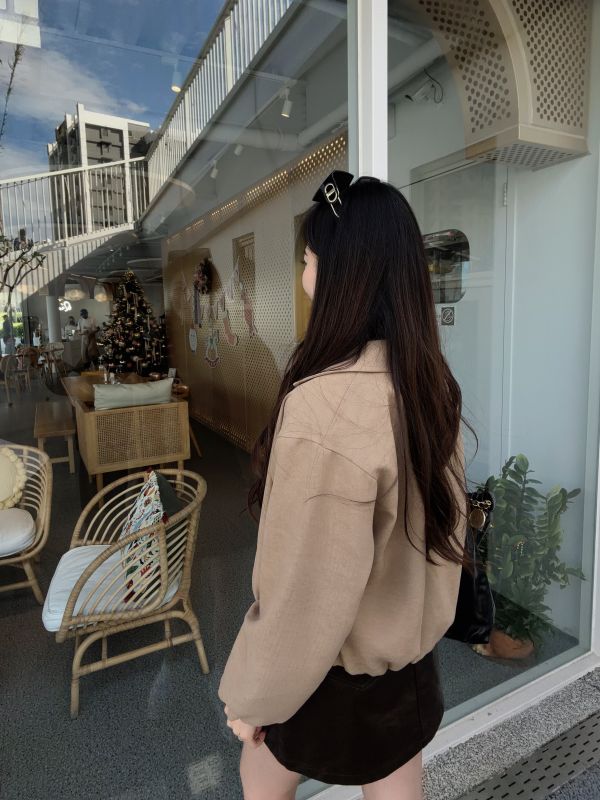 WQB24 極細棉絨感拉鍊翻領外套 