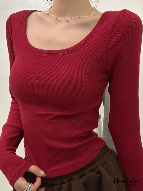 LEA95 親膚針織內磨毛U領上衣 