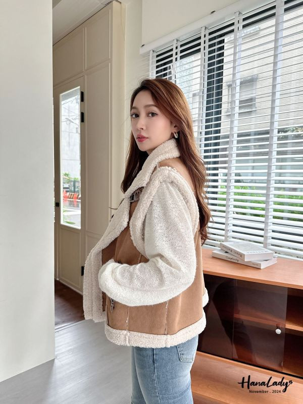 WQB28 麂皮內羊羔毛翻領背心 