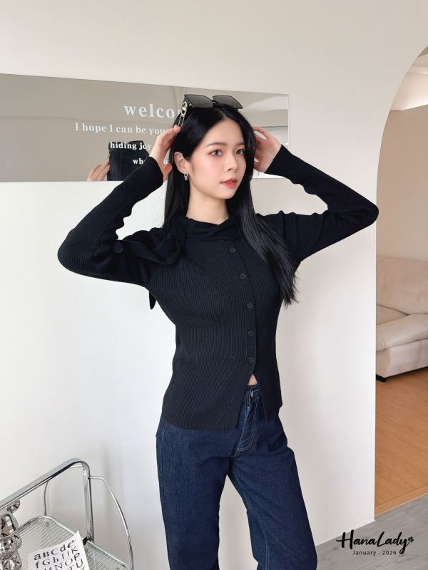 LEA63 斗篷綁結領針織上衣 