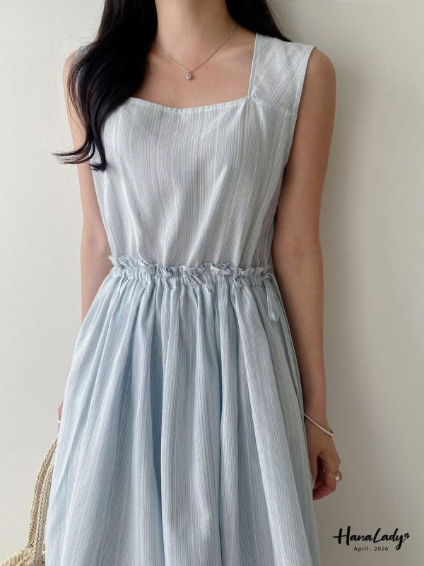 LFA45 方領直條紋綁結長洋 