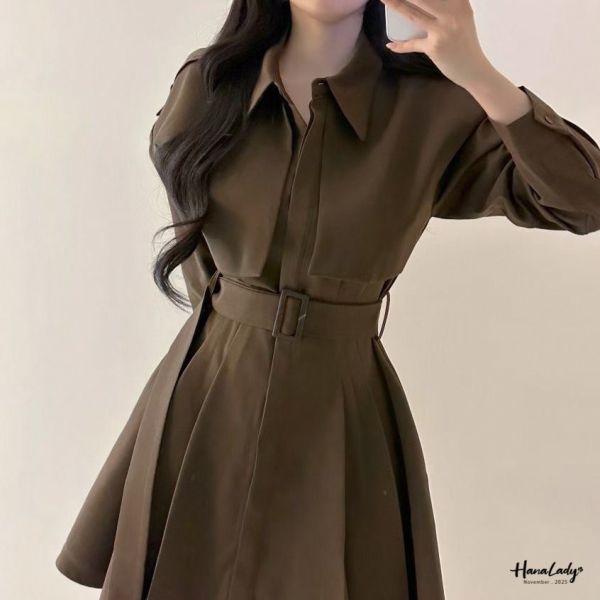 WJA60 精緻女孩的收腰百摺短洋 