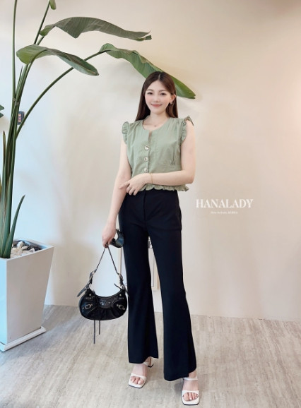 SWA81 舒服彈性側開衩喇叭西褲 