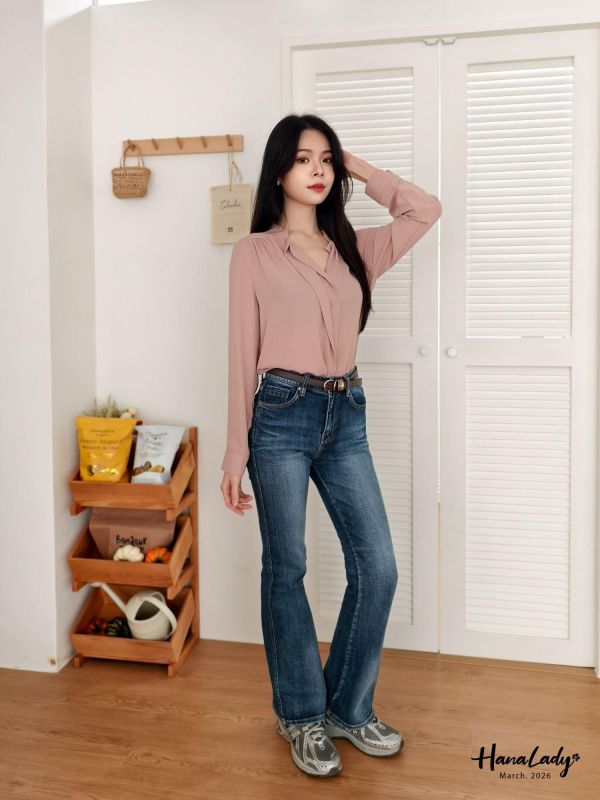 LSA24 優雅排釦V領雪紡衫 