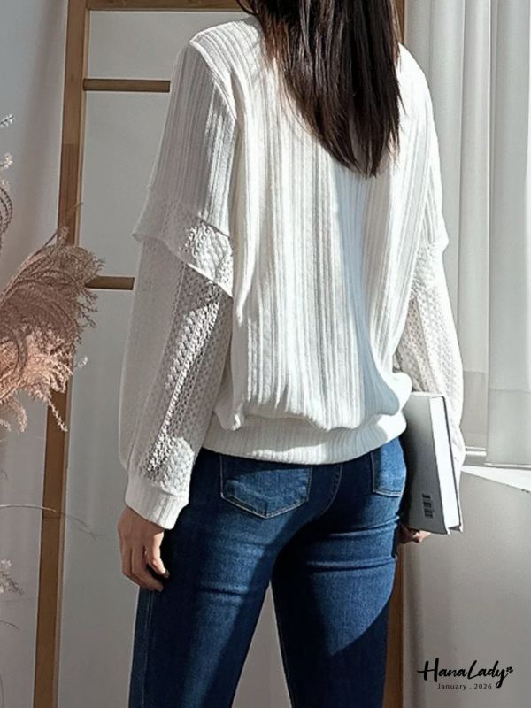 LEA24 細坑條造型簍空袖上衣 