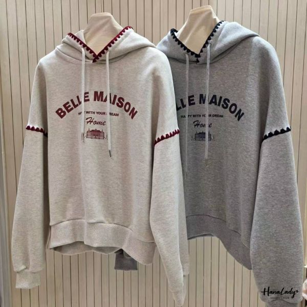 LEA78 刺繡波浪邊抽繩帽T 