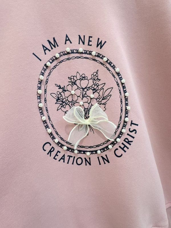 WQA21 花卉釘珠蝴蝶結圓領上衣 