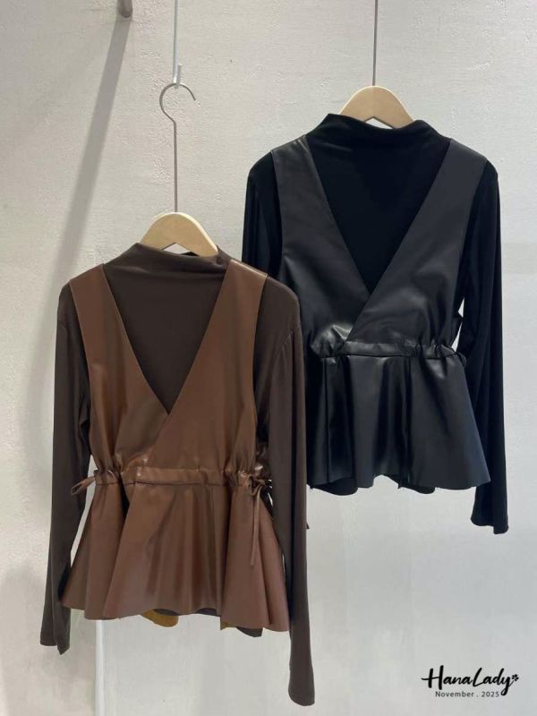 WJA10 率性兩件式收腰皮革上衣 