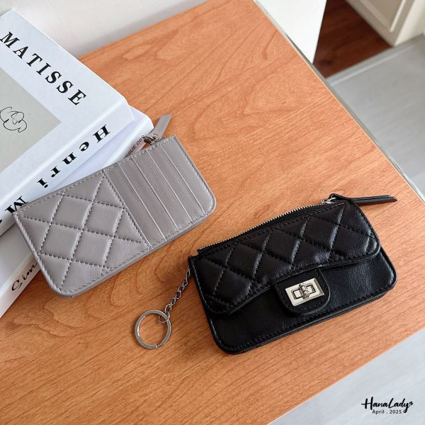 WFB21 牛皮菱格紋拉鍊卡夾零錢包 正韓 韓國服飾 韓國連線