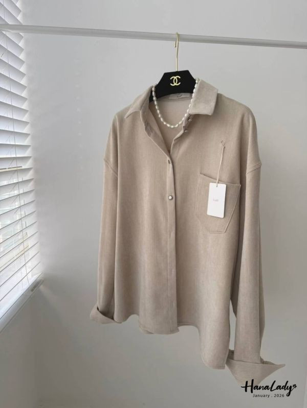 LEA39 高質感克羅心釦絨布襯衫 