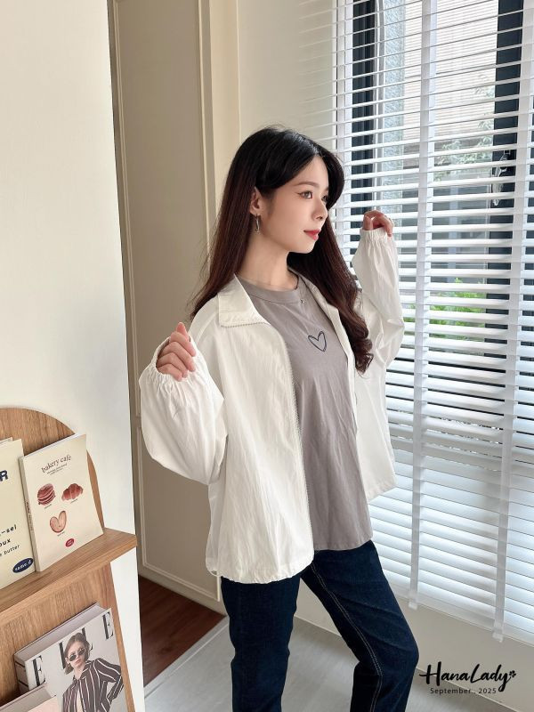 WKA26 拉鍊翻領下抽繩薄外套 