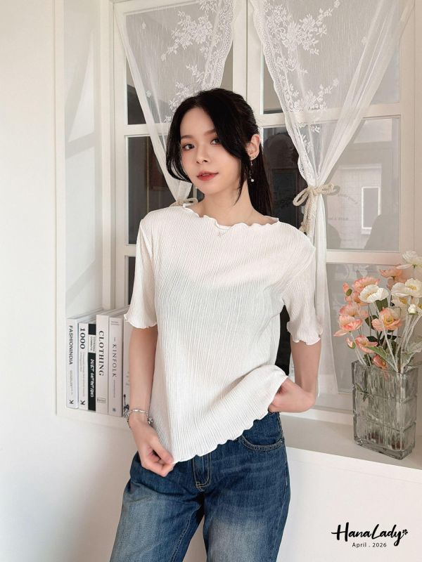 LFA91 簡約拷克邊坑條上衣 