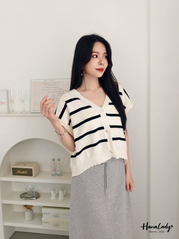 LSA13 美釦柔軟針織條紋背心 