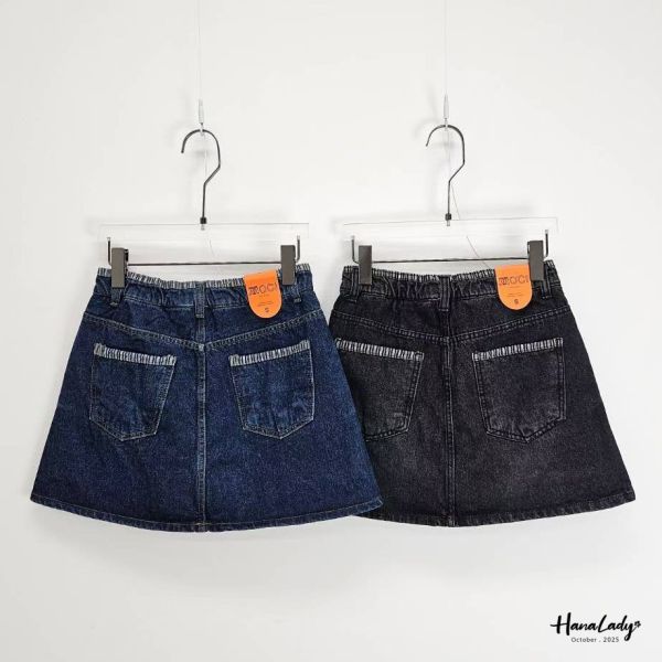 WTB38 顯瘦A字版線條丹寧褲裙 