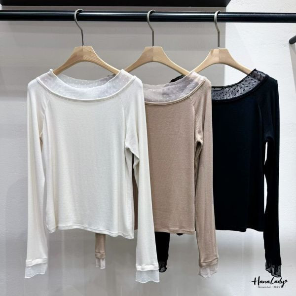 WJA89 點點紗針織寬領上衣 