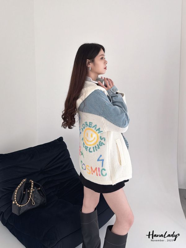 WJA78 街頭塗鴉風拼接單寧外 