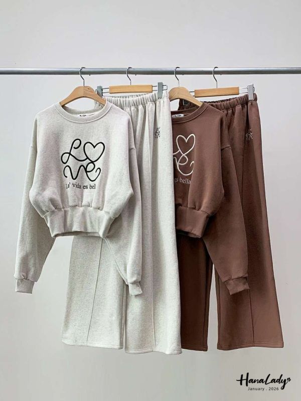 LEA97 刺繡LOVE愛心內刷毛套裝 