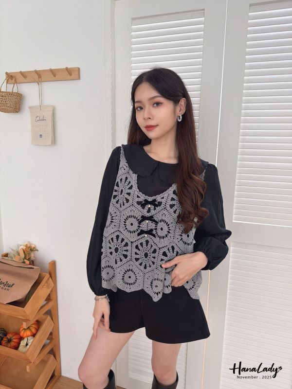 WJA20 日系兩件式勾針花紋上衣 