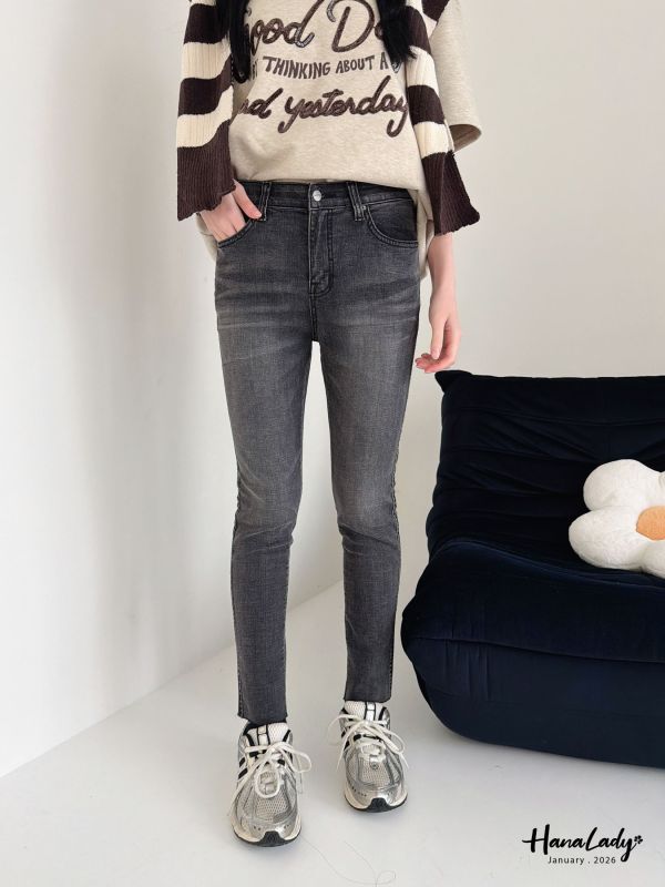 LEB12 黑灰顯瘦煙管丹寧褲 