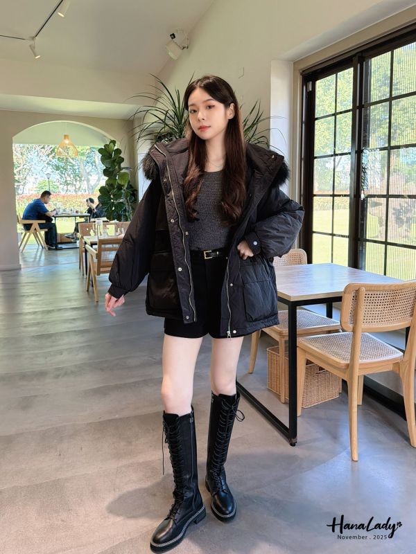 WJB46 帥氣車線綁帶牛皮長靴 