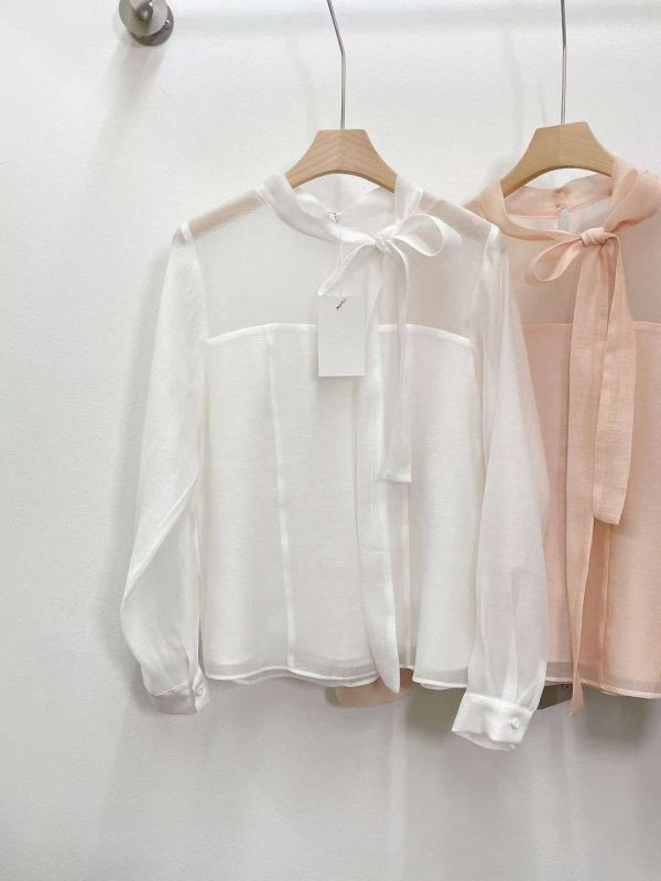 WQB20 氣質透袖領壓紋綁帶衫 